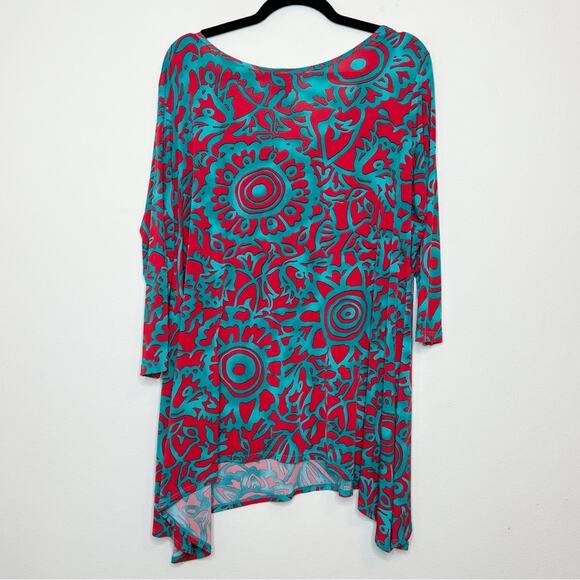 Clara Sunwoo Patterned Tunic Top Turquoise Red Size XL - Picture 2 of 8